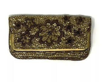 Vintage Gold Shimmer Shiny Embellished Unbranded Clutch Handbag Purse Bag