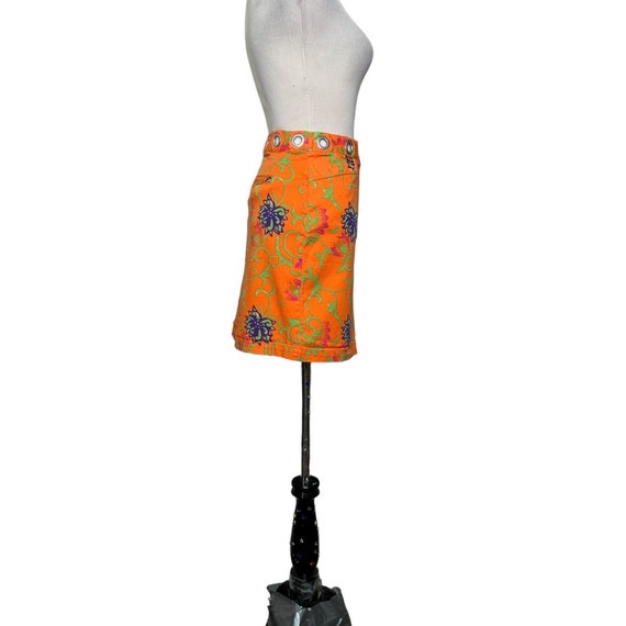 Metro Style Y2K orange blue floral denim mini ski… - image 2