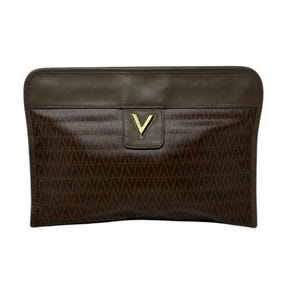 Bolso de mano Valentino de piel marrón con estampado en V. imagen 14