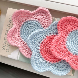 Seventeen “Serenity and Rose Quartz” Crochet Flower Coasters