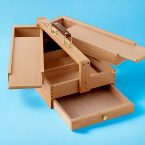 Wood Artist Box Tool and Brush Portable Storage Box Organizer