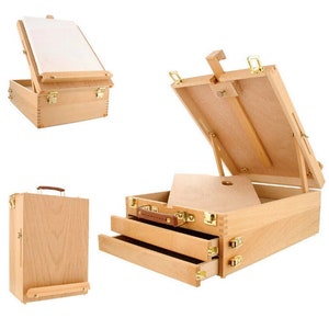Large Tabletop Wood Sketch Box, Artist French Folding Easel Art Painters, Sketch Box Easel w/ Storage