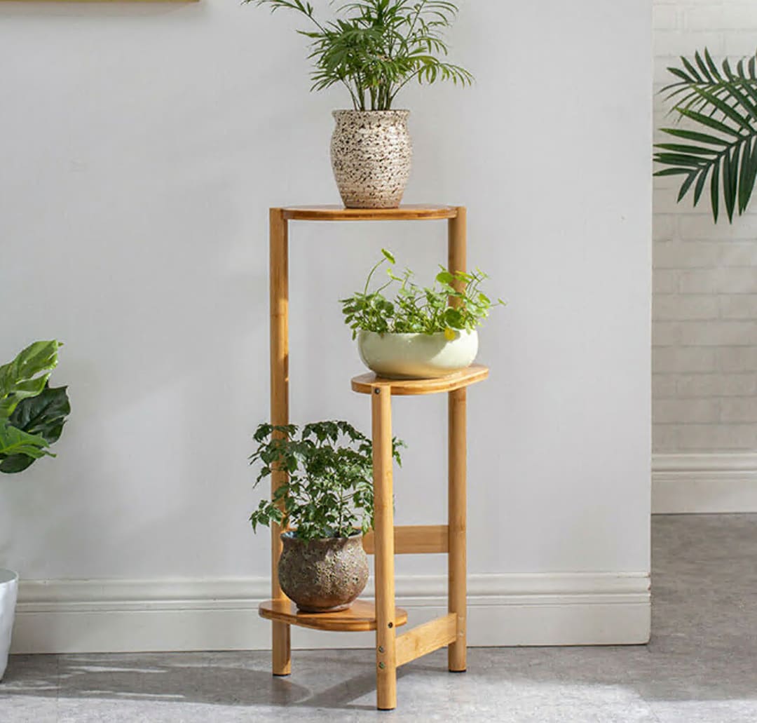 Bamboo Plant Stand Indoor Outdoor 3 Tier Tall Corner Flower Rack Holder