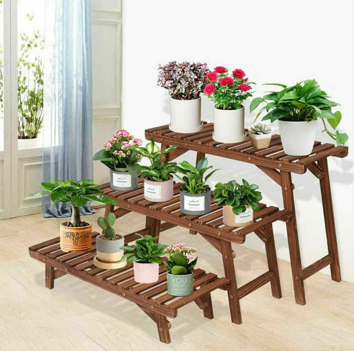 Large Wood Tier Shelf Flower Plant Display Stand Rack - Etsy