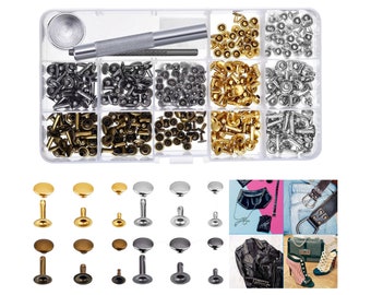 480PCS/Set Double Cap Tubular Metal Studs for Leather Craft Repair Tool