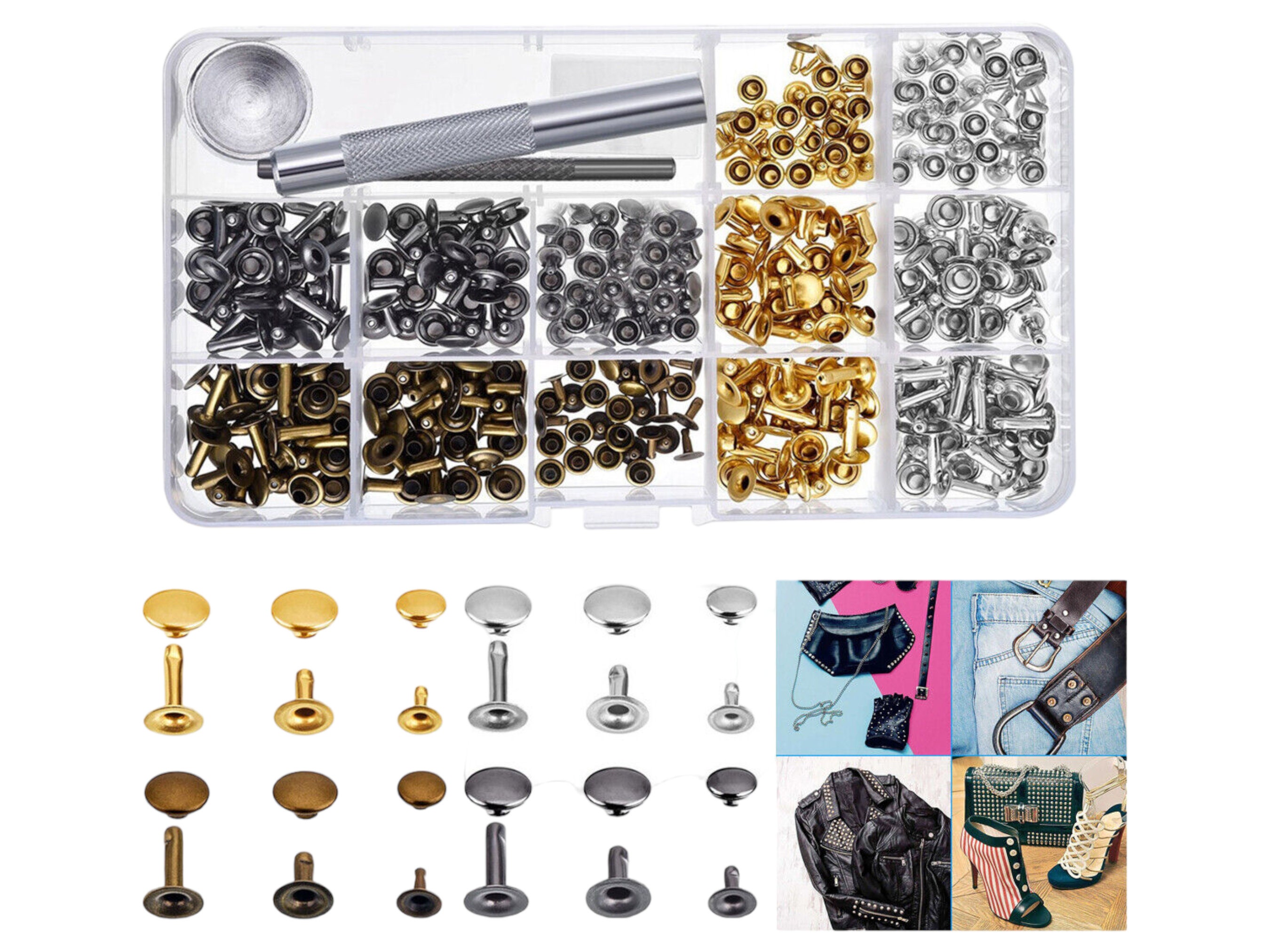 100Sets 8 X 10mm Double Cap Rivet Metal Leather Craft Repairs Studs Spike Decoration Silver