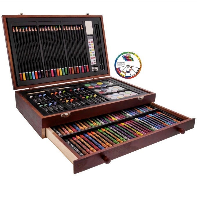  Kit de pintura de dibujo, suministros de arte, juego de bocetos  y dibujo en estuche de almacenamiento, 24 lápices de colores, 36 colores de  pintura de acuarela, 24 lápices de colores