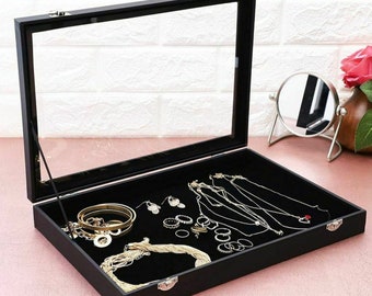 Jewelry Display organizer Case Boxes for Women Black Velvet Necklaces Pendants Earrings 13.75 x 9.5