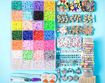 Jewelry Making Kit for Kids: 6800 Clay Beads in 24 Colors, Flat Spacer Beads for Bracelet Creation