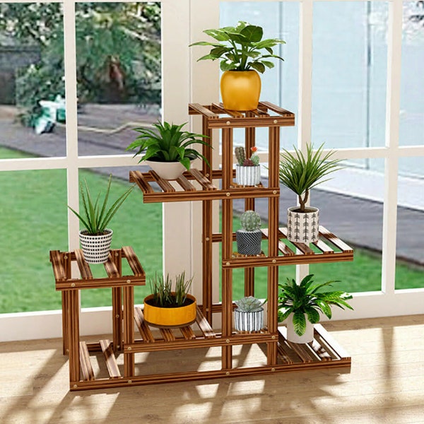 Outdoor Indoor Garden Multi Tier Plant Stand Flower Rack Shelf Corner Wood Stand