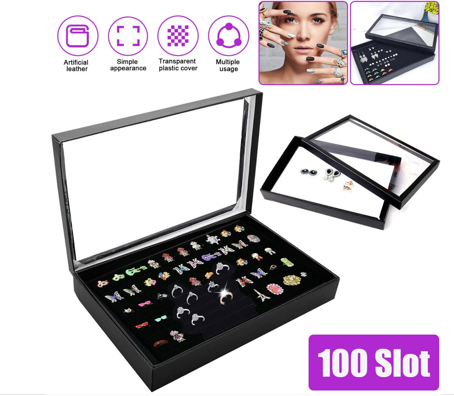 100 Slots Jewelry Ring Display Organizer Case Earring  display picture 1