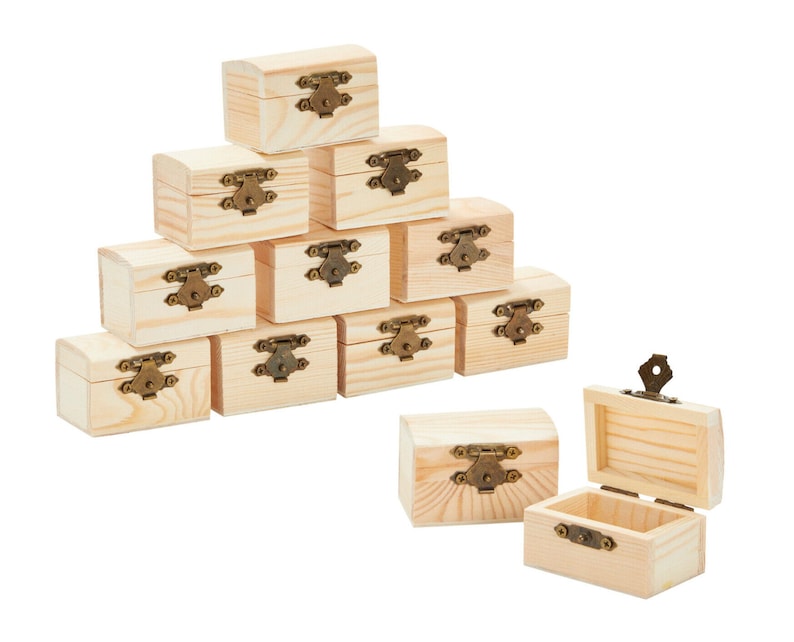 12pk Wooden Boxes for Crafts Unfinished Wood Treasure Boxes Etsy