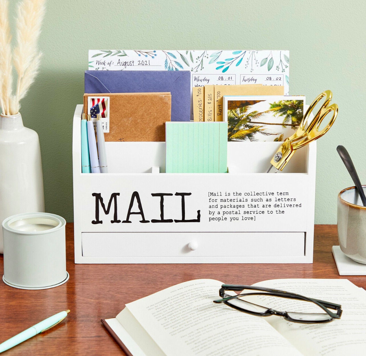 3tier Wooden Mail Desk Organizer Table Holder Sorter With Storage