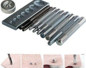 Leather Tools Craft DIY Punch 11 PCS Hole Snap Rivet Fastener Button Setter Base