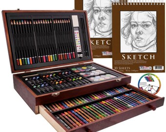 iBayam Art Supplies, 150-Pack Deluxe Wooden Art Set Crafts Drawing Painting  Kit with 1 Coloring Book, 2 Sketch Pads, Creative Gift Box for Adults