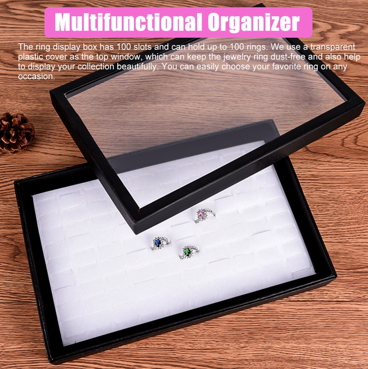 100 Slots Jewelry Ring Display Organizer Case Earring 