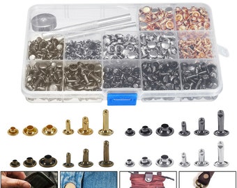 Leather Craft Rivet Double Cap - 480 pcs Leather Working Tools DIY Supplies Metal Stud Repair Tool Kit Set