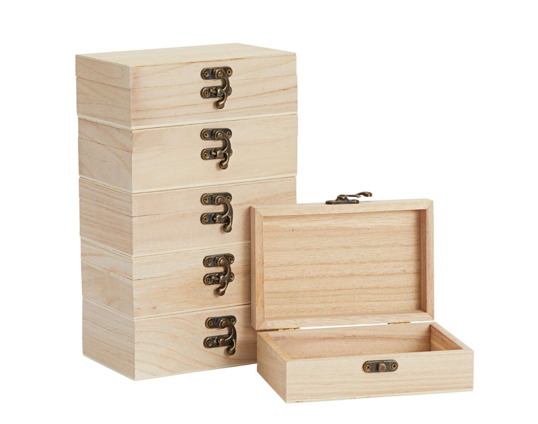 6 Pack Small Wooden Gift Boxes Craft for Сoloring Hinged Lids for