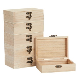 6 Pack Small Wooden Gift Boxes Craft for Сoloring Hinged Lids for Jewelry Crafts, 6 x 4 x 2