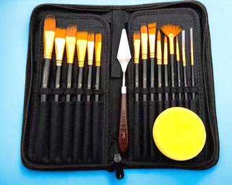 Professional Artist Nylon Paint Brushes Set - 17 Pcs for Oil Watercolor Art with Case