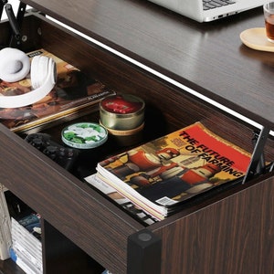 Lift Top Coffee Table with Hidden Storage Compartment & Lower Shelf, 41in L, Gray main image 1