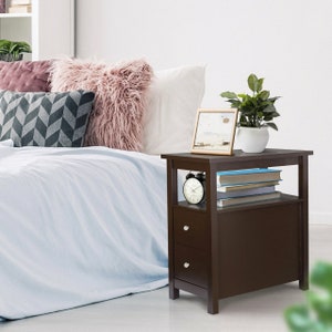 End Table 2 Drawers Brown for Living Room with Storage Shelf