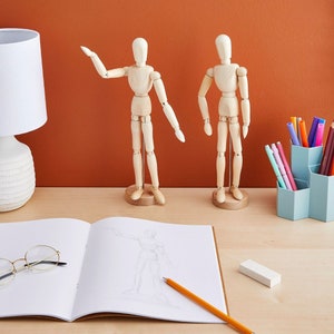 2 Pack Drawing Wooden Mannequin Figures for Artist 12 In Posable Body Model