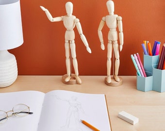 2 Pack Drawing Wooden Mannequin Figures for Artist 12 In Posable Body Model