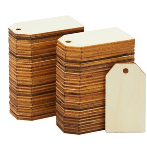 60 Pack Unfinished Wood Gift Tags for Crafts Rectangles with Holes 2&quot; Wooden