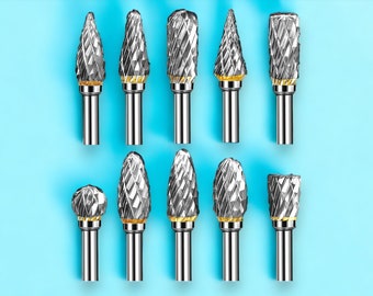 Tungsten Carbide Rotary Burr Bit Set - 1/8" Cutting Carving Burrs for Dremel Tool