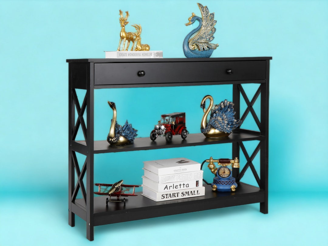 3 Tiers Console Table Storage Shelf Drawer Sofa Table Hallway Durable