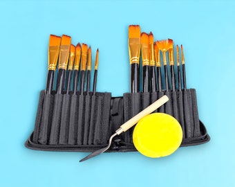 17-Piece Professional Nylon Paint Brushes Set for Oil and Watercolor Art with Carrying Case
