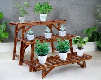 Large Wood Tier Shelf Flower Plant Display Stand Rack Freestanding Movable Bench