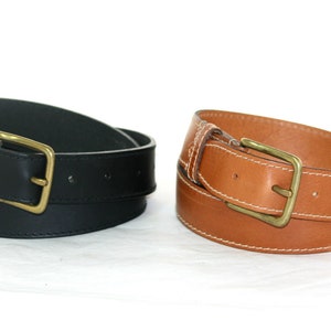 Genuine Hide Leather Belt Stitched with a Solid Brass Buckle