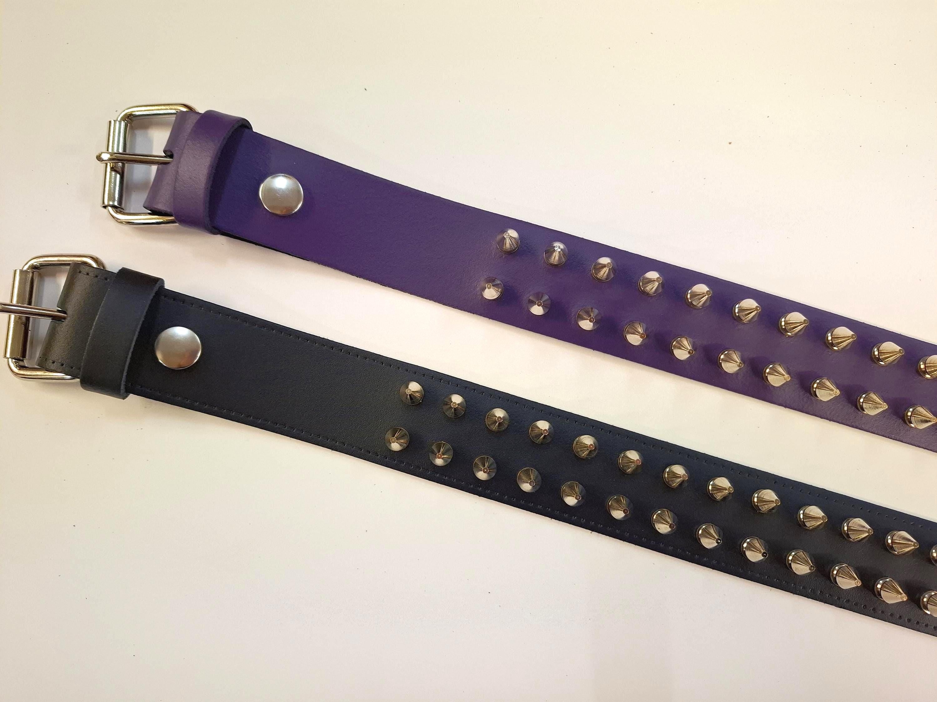 小物 EC Melodi Classic Grommet Leather Belt Punk Rock Double Grommet Belt - Leather Punk Belt for Women