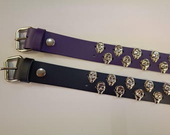 Genuine Leather 2 Row Skull Belt - SKB2