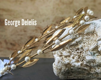 ACROPOLIS STYLE Pair of bronze wedding crown,Ηand made bronze crown, wedding stefana, Greek olive wreath.