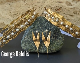 MYKONOS STYLE  Pair of bronze wedding crown, Ηand made bronze crown, Greek olive wreath, Ancient Greek stefana