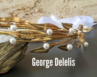 Handmade Bronze Wedding Stefana, Greek Olive Leaf Crown