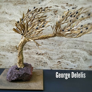 Santorini Olivenbaum Einzigartige handgemachte Bronze Olivenbaum, griechisches Design, Dekoration, Baumskulptur, Geschenk
