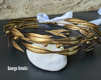 PAROS STYLE  Pair of bronze wedding crown,  Ηand made bronze crown, wedding stefana,  Ancient Greek stefana
