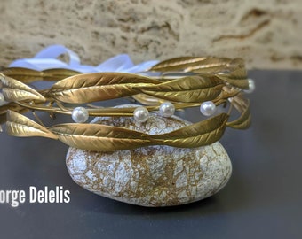 PAROS STYLE Pair of bronze wedding crown, Ηand made bronze crown, wedding stefana, Greek olive wreath.