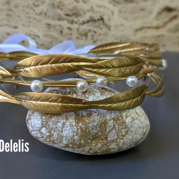 PAROS STYLE Pair of bronze wedding crown, Ηand made bronze crown, wedding stefana, Greek olive wreath.