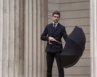 Classic English Umbrella: Handmade, Strong in Navy Blue