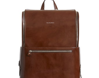Handmade Italian Leather Laptop Backpack for Women and Men in Dark Brown
