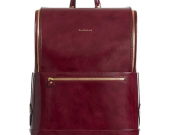 Handmade Italian Leather Laptop Backpack for Women and Men in Burgundy