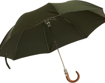 Classic English Telescopic Umbrella: Handmade, Strong in Dark Green