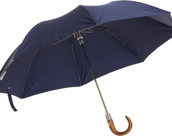 Classic English Telescopic Umbrella: Handmade, Strong in Navy Blue