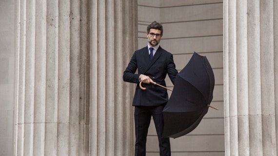 Classic English Umbrella Handmade Strong in Navy Blue Etsy