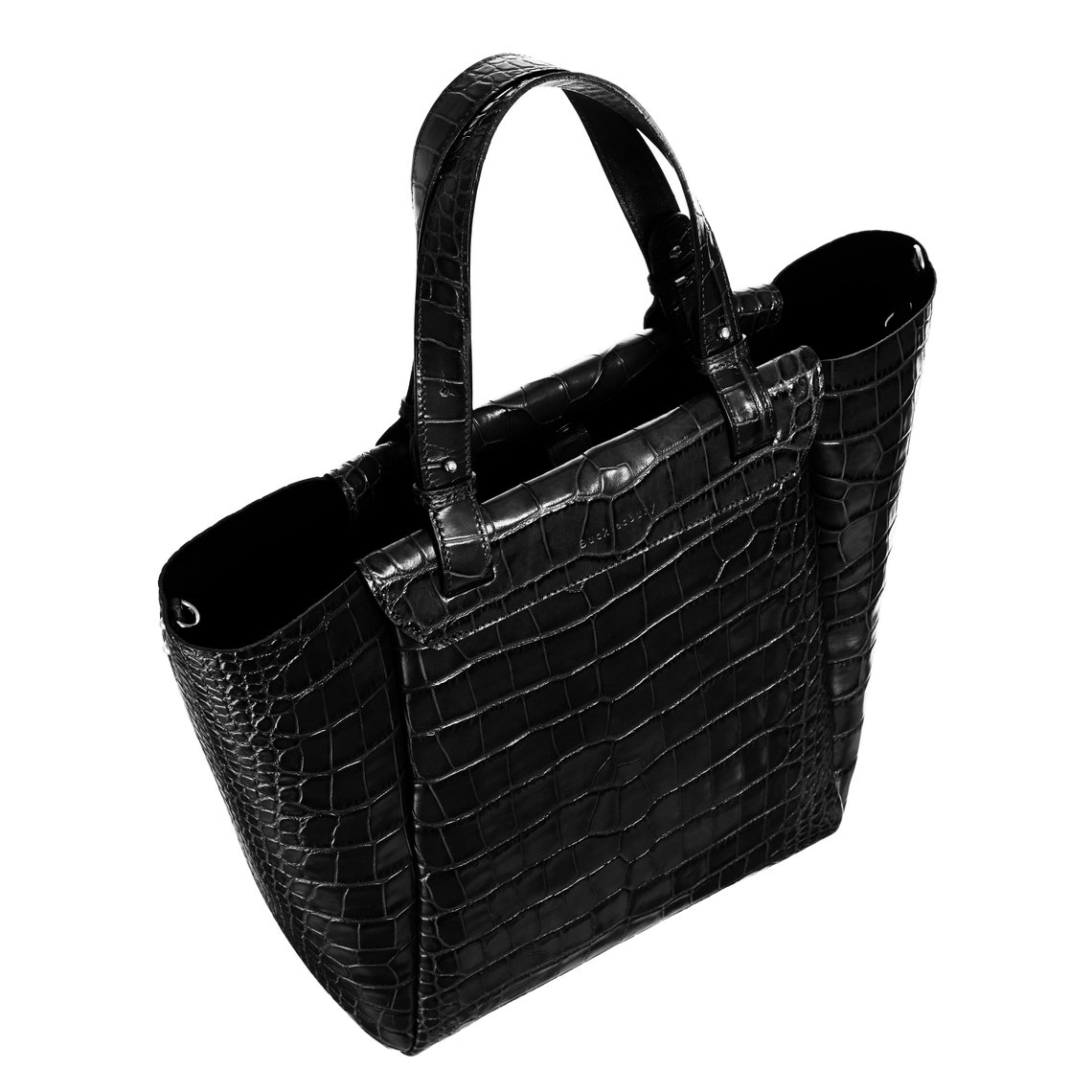 Black Croc-embossed Italian Leather Tote With Gold Hardware - Etsy UK